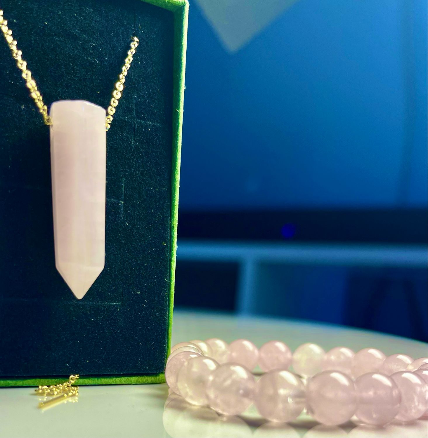 Rose Quartz Necklace, Bracelet [ 925 Silver Sterling 9ct Gold Plated ]