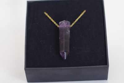​Amethyst Pendant Necklace for Calm & Emotional Balance [Stainless Steel Gold Plated]