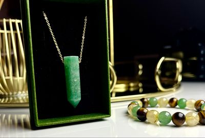 Green aventurine Necklace [Stainless Steel 9ct Gold Plated] &amp; Makwande Bracelet Set