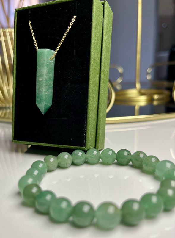 Green Aventurine Necklace &amp; Bracelet Set [925 Sliver Sterling 9ct Gold Plated]