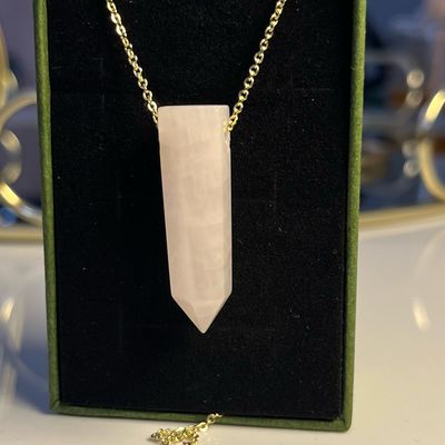 Rose Quartz Pendant [Necklace 925 Silver Sterling 9ct Gold Plated]