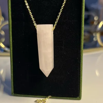 Rose Quartz Pendant [Stainless Steel Gold Plated]
