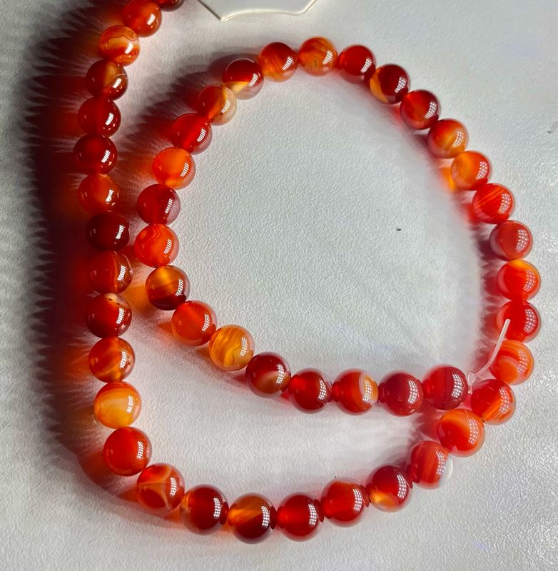 Carnelian Agate 8mm Beads Strand, +/- 48 Beads