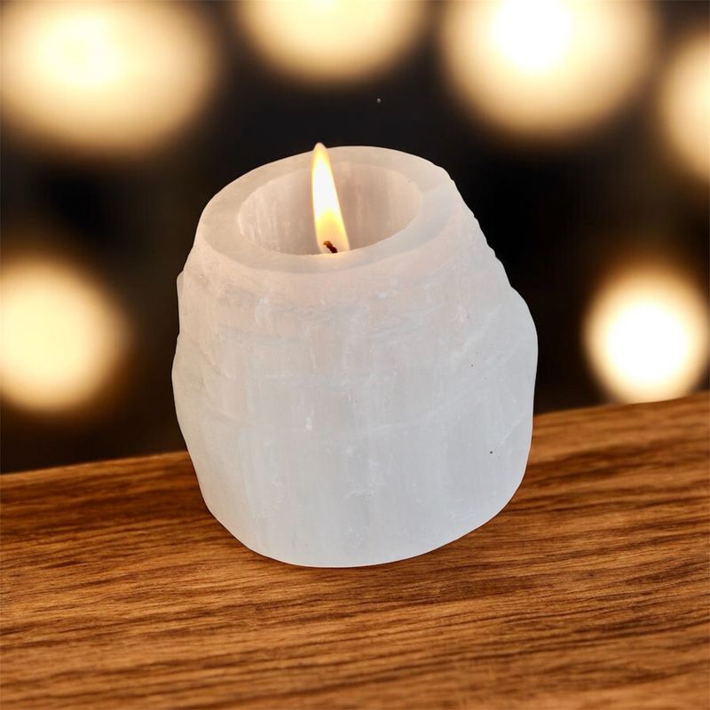Selenite Candle Holder | Soft Light, Clarity &amp; Calm