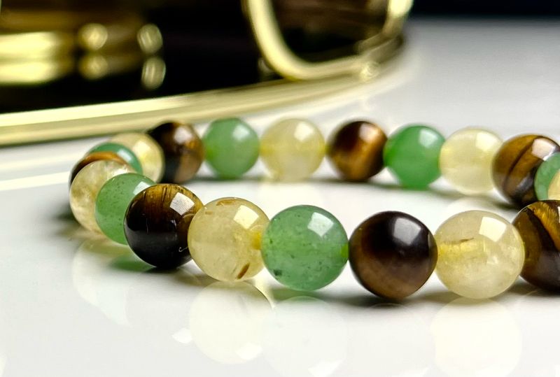 Green aventurine Necklace [Stainless Steel 9ct Gold Plated] 50cm + Makwande Bracelet + Pyrite Incense Set