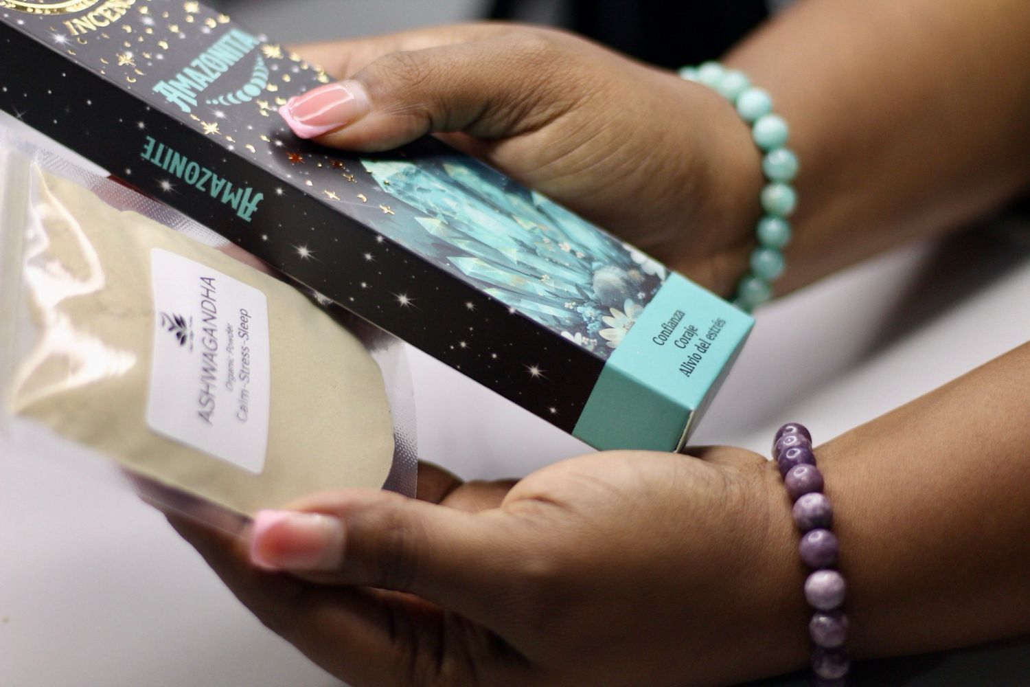 Amazonite + Lepidolite + Ashwagand+ Incense Amazonite + Lepidolite + Ashwagand+ Incense