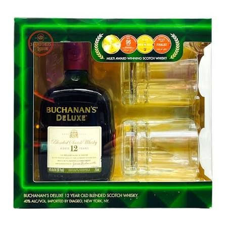 Buchanan's 12YearBlended Scotch Deluxe  80Proof W/2 Glasses Gift Sets 750ml