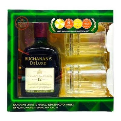 Buchanan's 12YearBlended Scotch Deluxe  80Proof W/2 Glasses Gift Sets 750ml