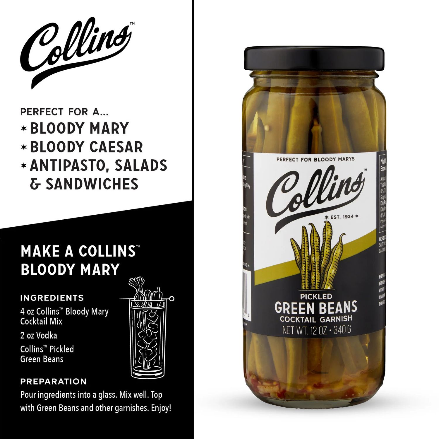 Collins Gourmet Pickled Green Beans Cocktail Garnish 12oz