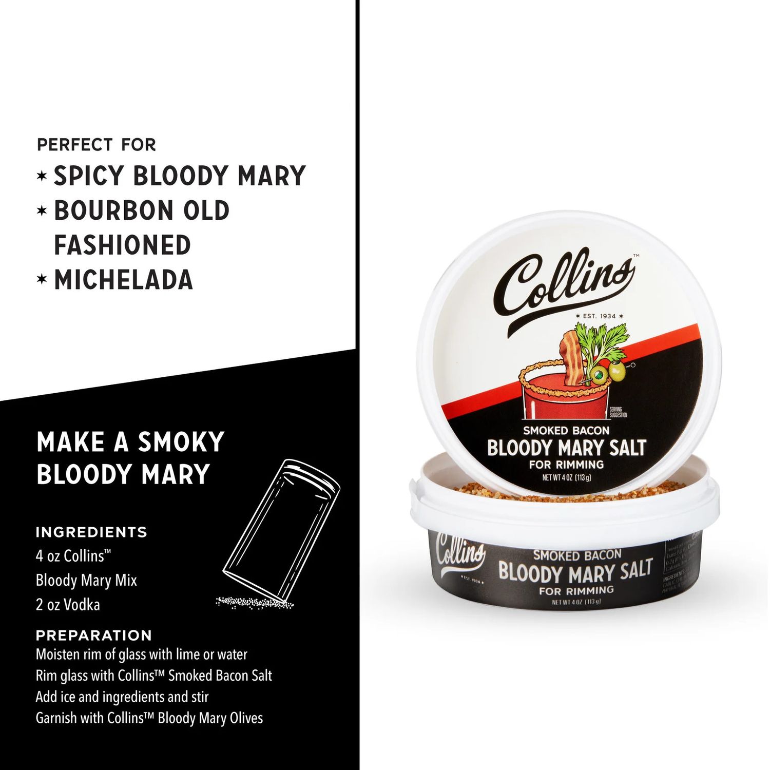 Collins Smoked Bacon Bloody Mary Salt, 4 oz
