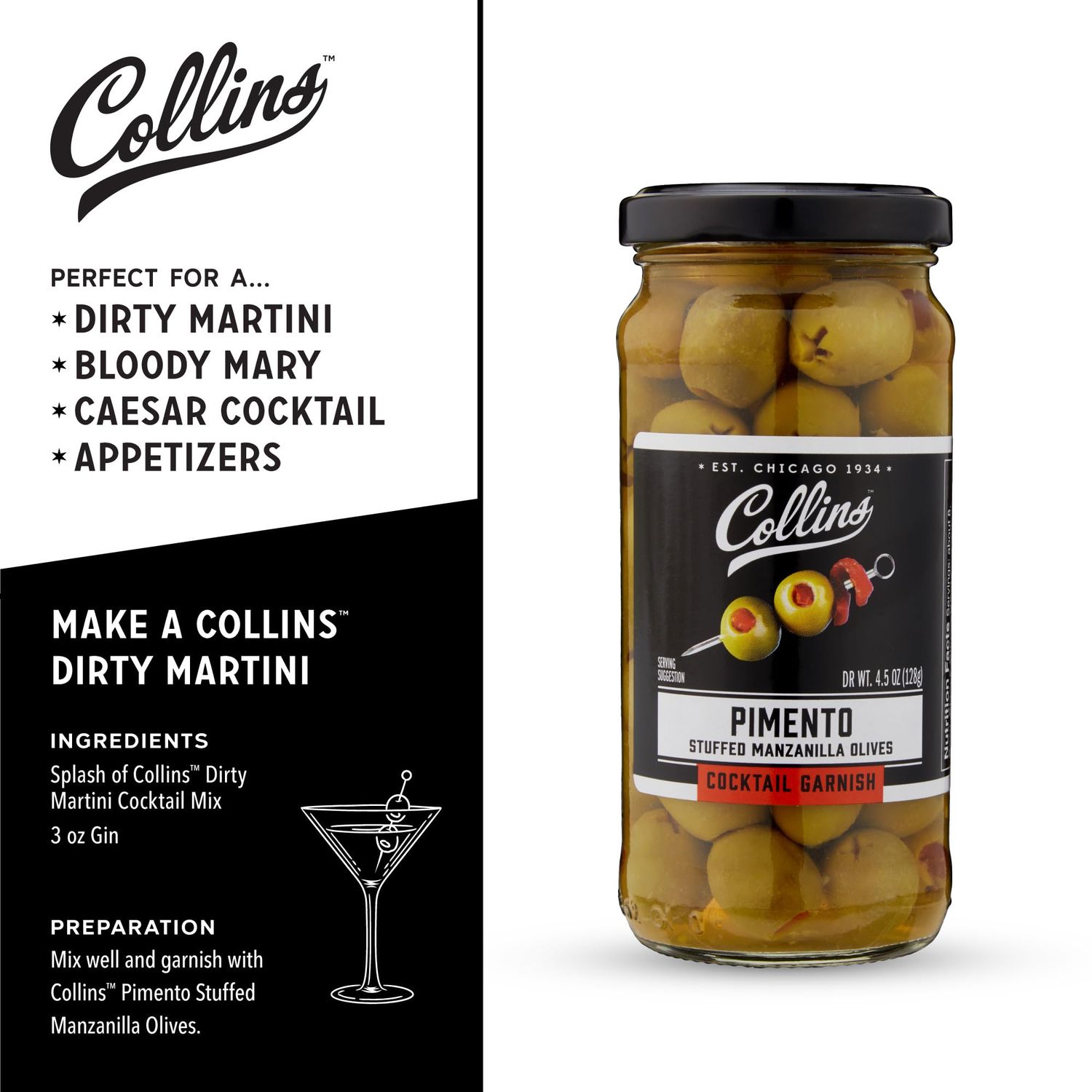 Collins Manzanilla Martini Pimento Olives 3oz