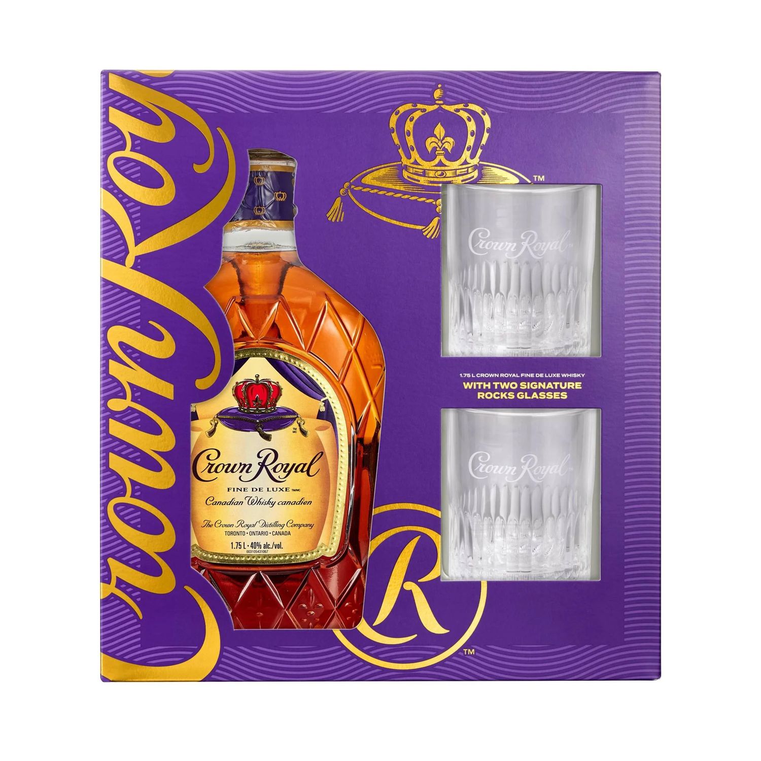 Crown Royal Canadian Whisky Fine Deluxe 80Proof W/2 Glasses 1.75 Ltr