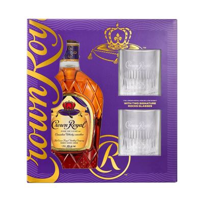 Crown Royal Canadian Whisky Fine Deluxe 80Proof W/2 Glasses 1.75 Ltr