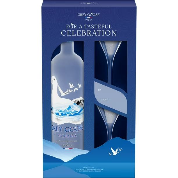 Grey Goose Vodka W/ 2 Rock Glasses 80Proof 1.75 Ltr