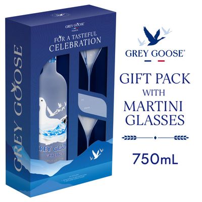 Grey Goose Vodka 80Proof W/2 Martini Glass Gift Sets 750ml