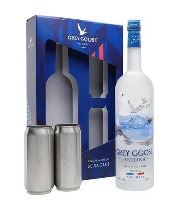 Grey Goose Vodka W/ 2 Cans &amp; Lids 80Proof 1.75 Ltr