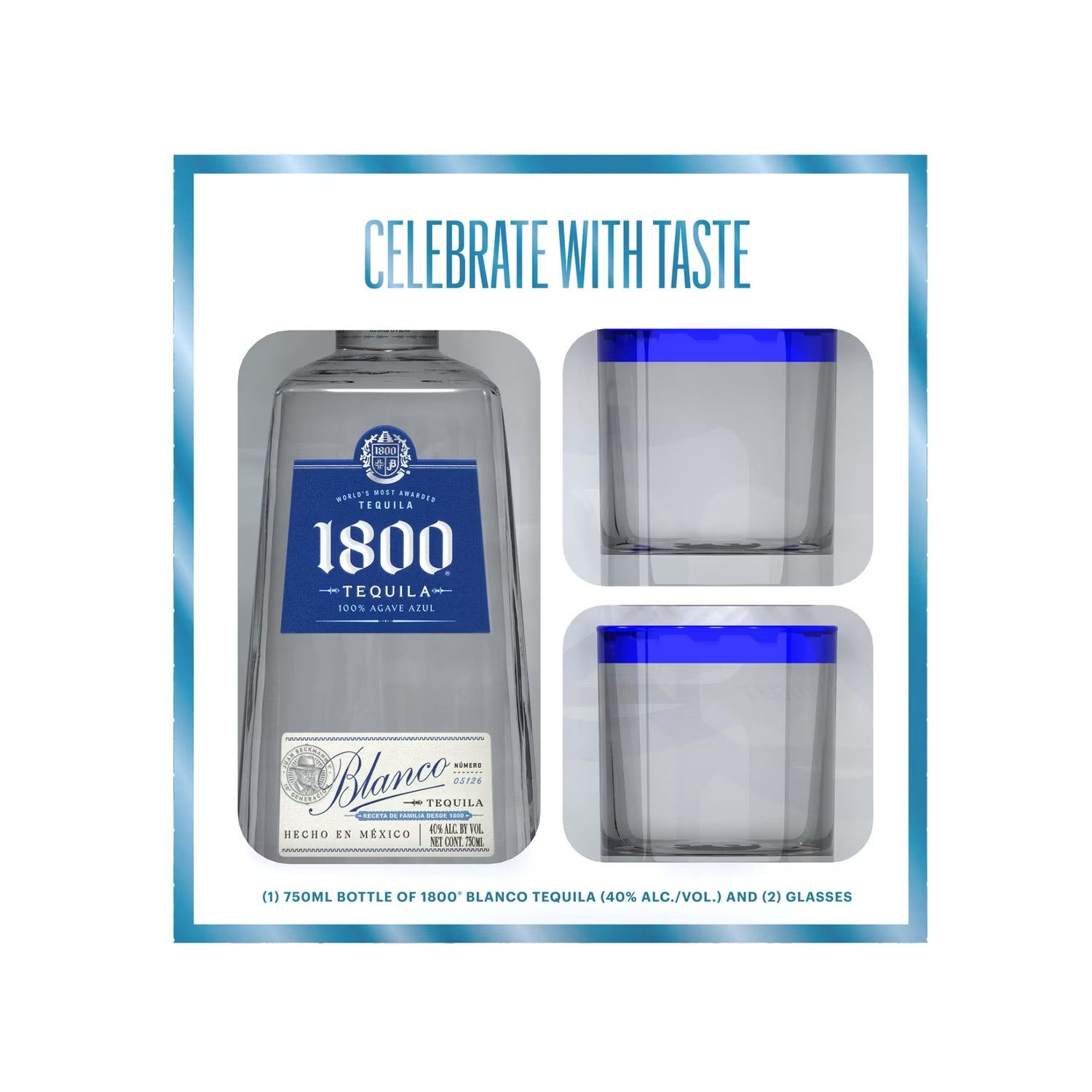 1800 Silver Tequila 80Proof W/Glass Gift Sets 750ml