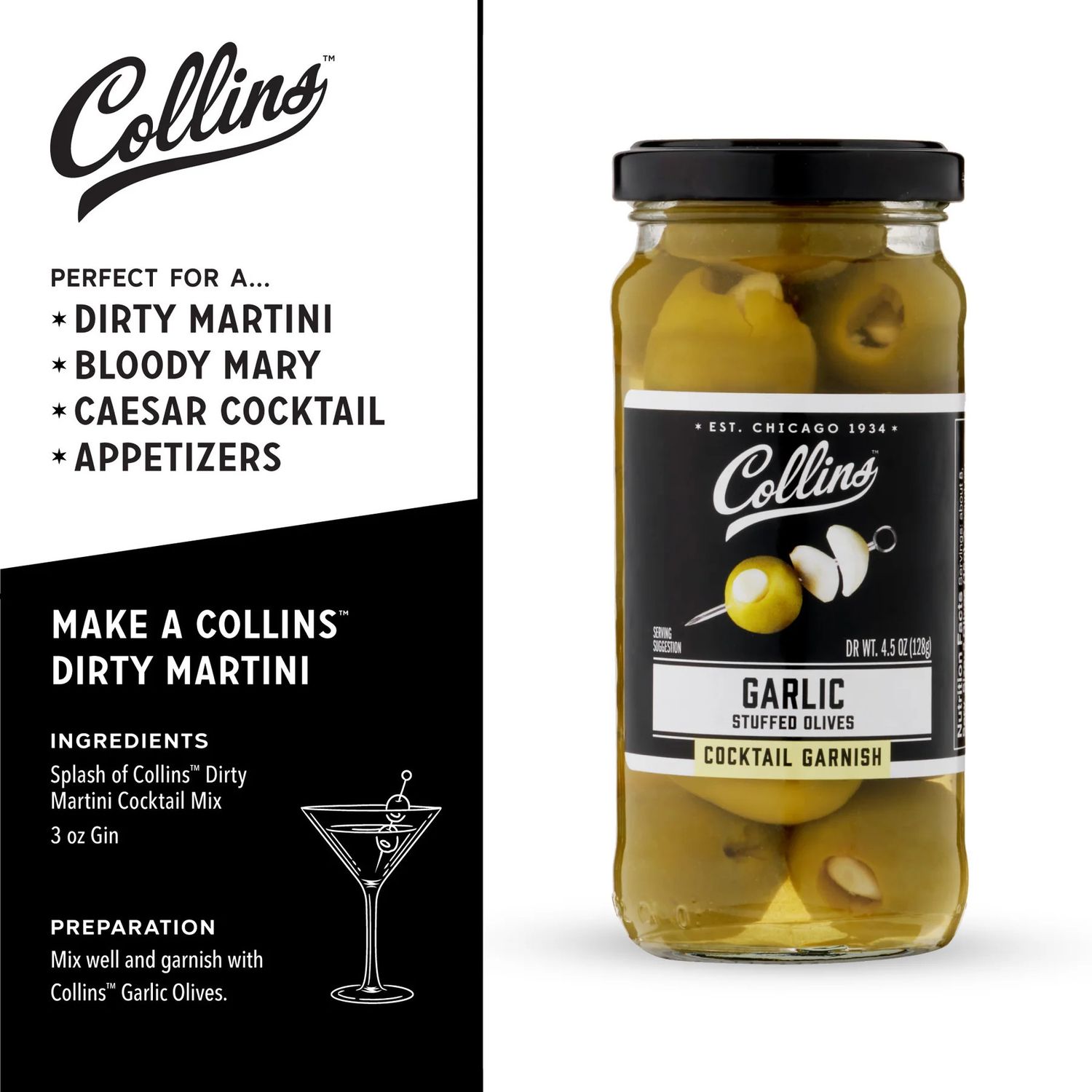 Collin’s Garlic Cocktail Olives 4.5Oz