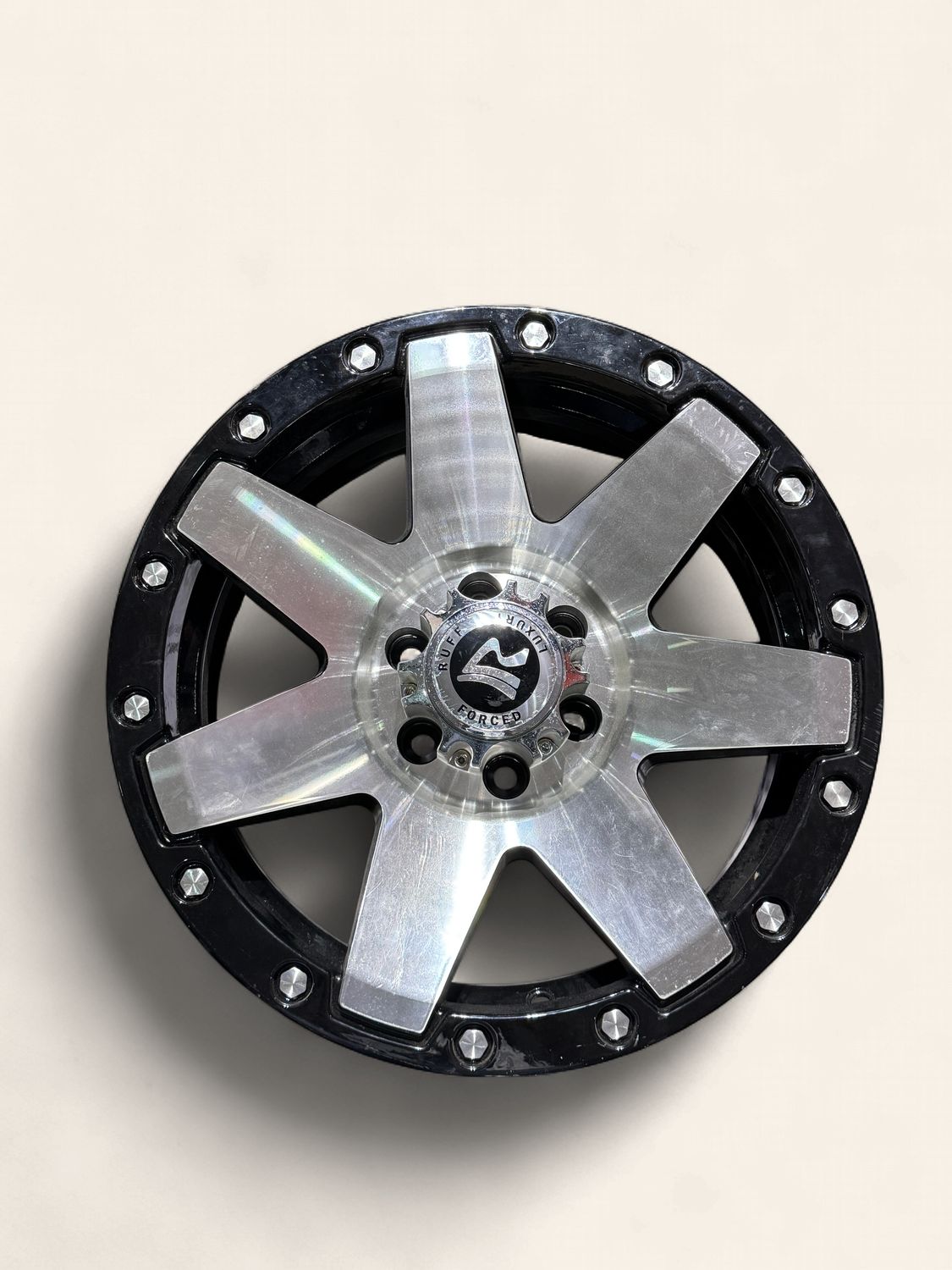 Ruff Luxury Forced Silver &amp; Black 7 Spoke 16x7 6x139 hole