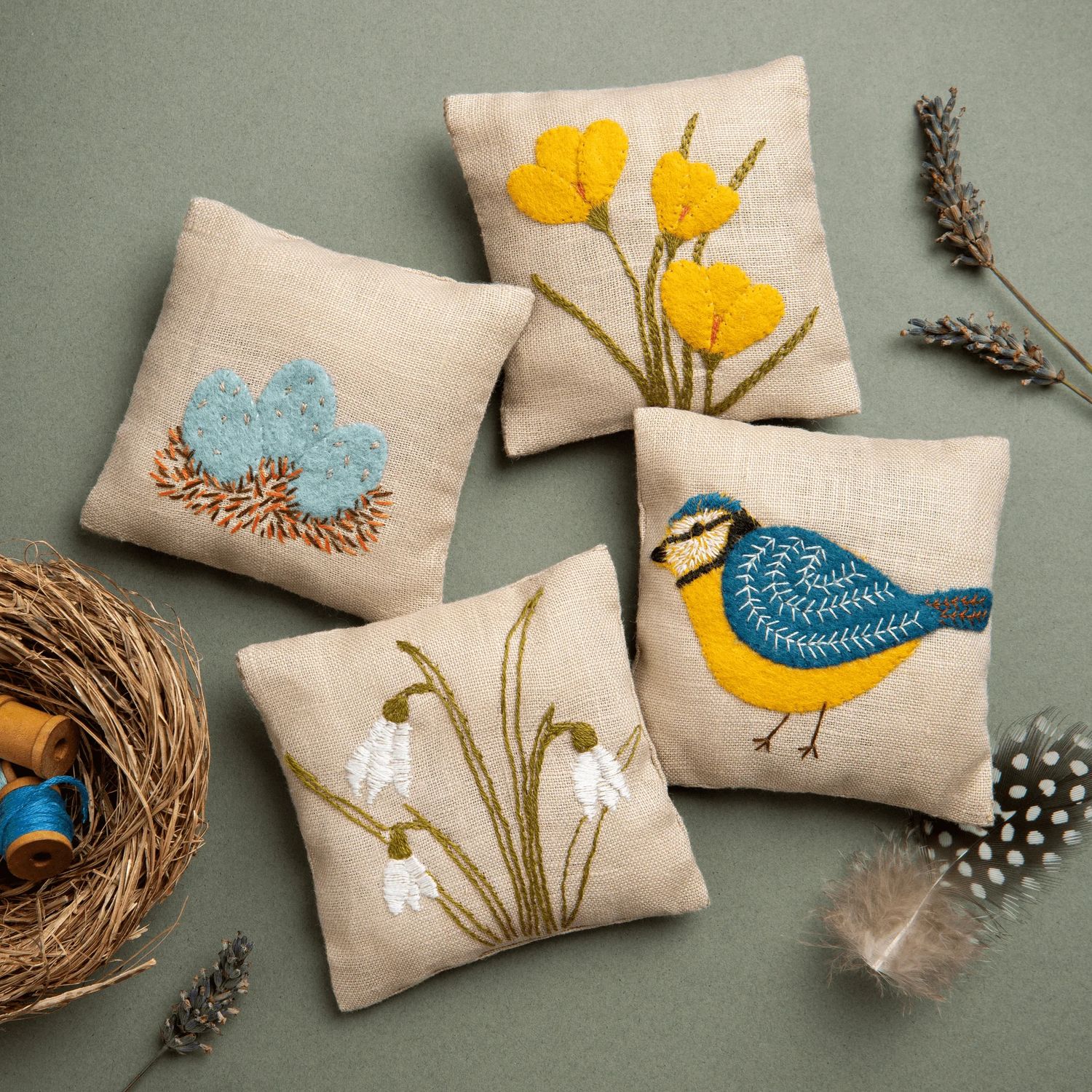 Linen Lavender Bags Embroidery Kit, Color: Spring Garden