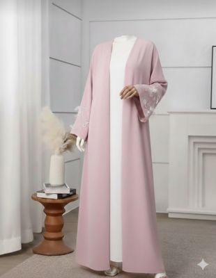 Custom Pearl-Embellished Abaya – Made to Order with Logo