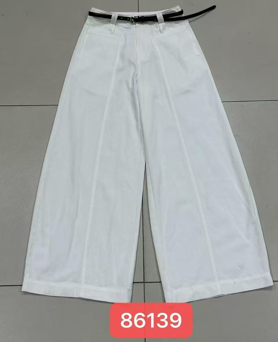 Wholesale White High Waisted Wide Leg Pants Women - Custom OEM ODM Loose Flowy Belted Palazzo Trousers Summer Casual Pants 86126