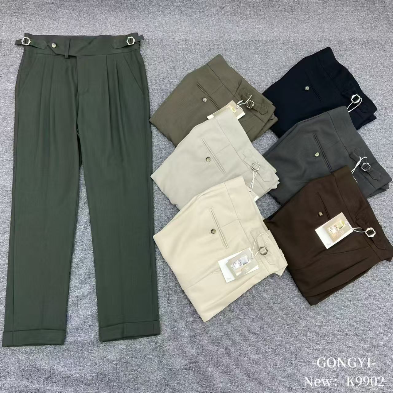 Wholesale High Waisted Pleated Trousers Women - Custom OEM ODM Wide Straight Leg Belted Pants Business Casual Pants K9902