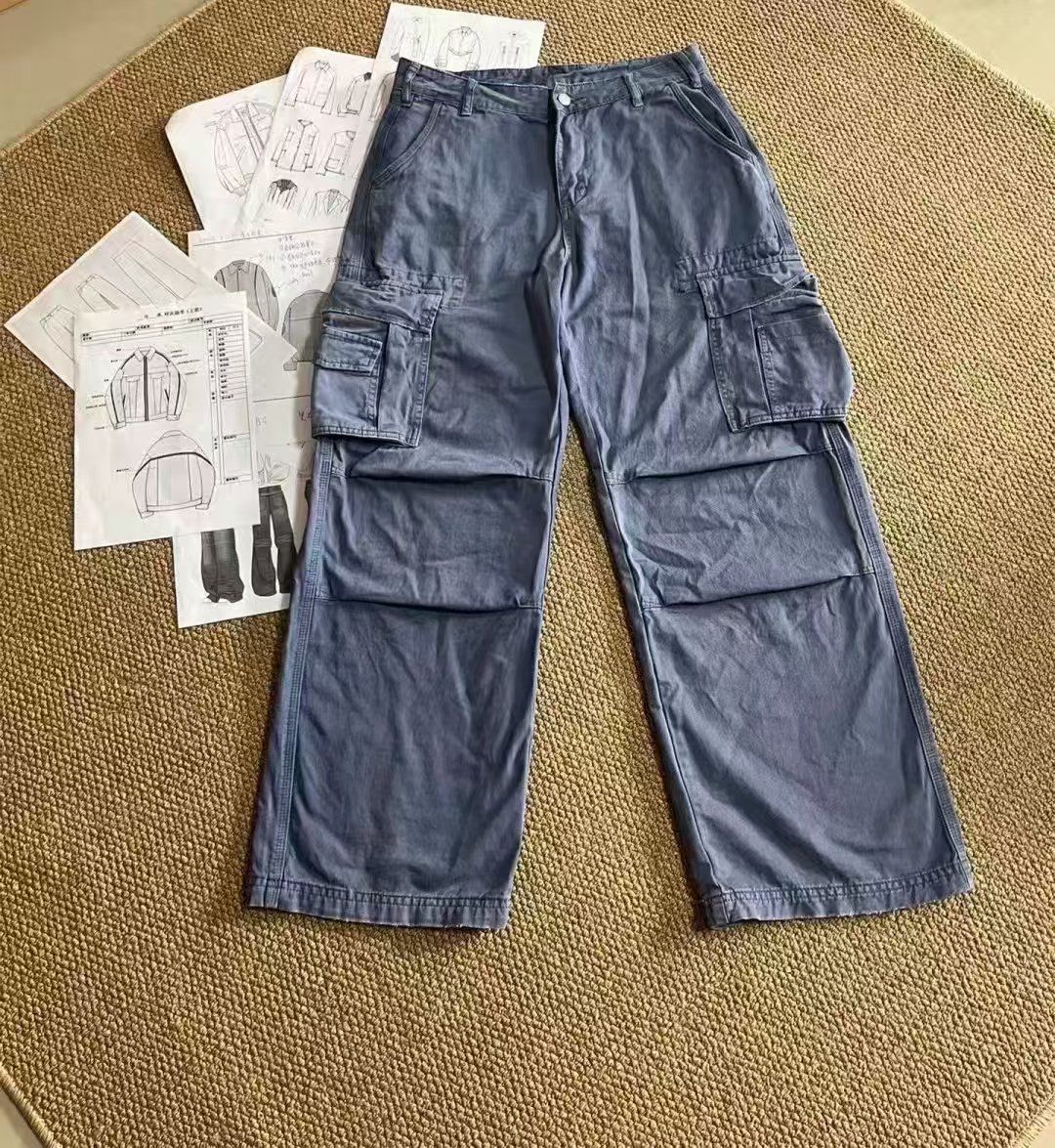 Wholesale Unisex Wide Leg Cargo Pants - Custom OEM ODM High Waisted Multi-Pocket Utility Trousers Relaxed Fit Parachute Pants for Men &amp; Women K9903