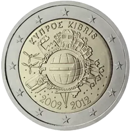 UNC 2 euro Chipre 2012 - 10 Aniversario del Euro UNC 2 euro Chipre 2012 - 10 Aniversario del Euro