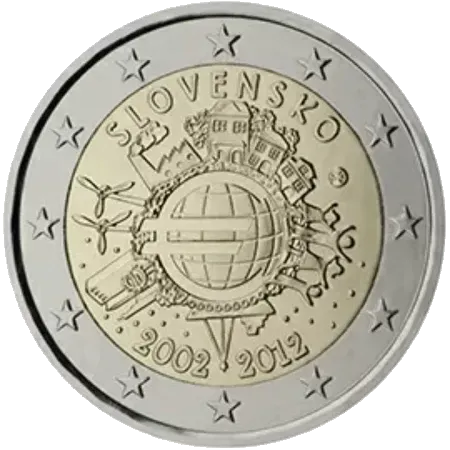 UNC 2 euro Eslovaquia 2012 - 10 Aniversario del Euro UNC 2 euro Eslovaquia 2012 - 10 Aniversario del Euro