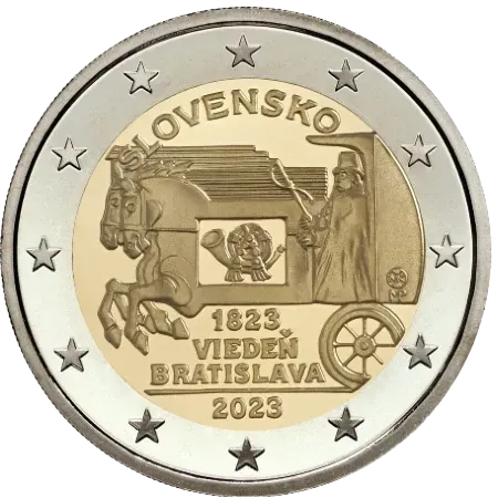 UNC 2 euro Eslovaquia 2023 - Correo Viena-Bratislava UNC 2 euro Eslovaquia 2023 - Correo Viena-Bratislava