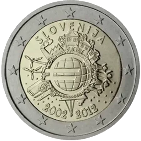 UNC 2 euro Eslovenia 2012 - 10 Aniversario del Euro UNC 2 euro Eslovenia 2012 - 10 Aniversario del Euro