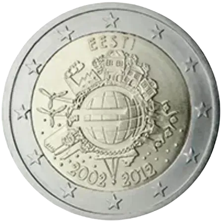 UNC 2 euro Estonia 2012 - 10 Aniversario del Euro UNC 2 euro Estonia 2012 - 10 Aniversario del Euro