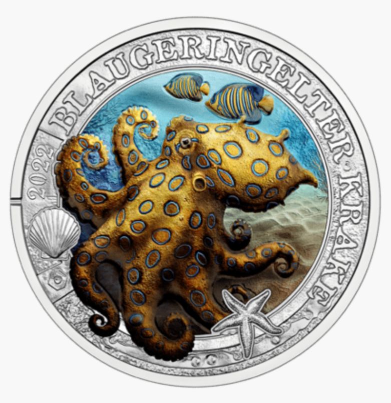 UNC 3 euro Austria 2022 - Pulpo de anillos azules UNC 3 euro Austria 2022 - Pulpo de anillos azules