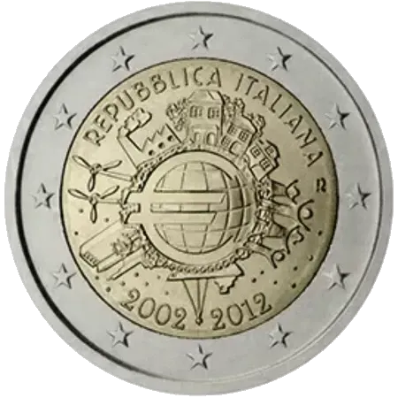 UNC 2 euro Italia 2012 - 10 Aniversario del Euro UNC 2 euro Italia 2012 - 10 Aniversario del Euro