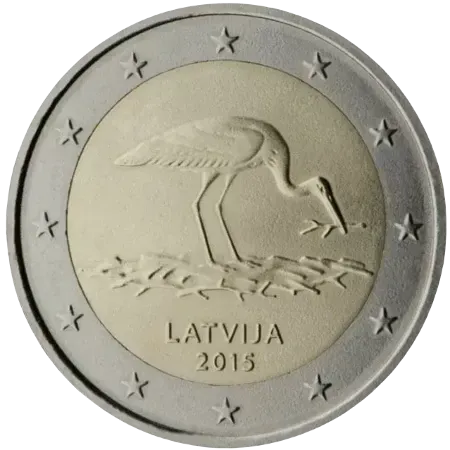 UNC 2 euro Letonia 2015 - Cigüeña Negra UNC 2 euro Letonia 2015 - Cigüeña Negra