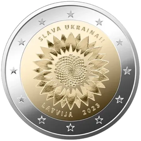 UNC 2 euro Letonia 2023 - Girasol de Ucrania UNC 2 euro Letonia 2023 - Girasol de Ucrania