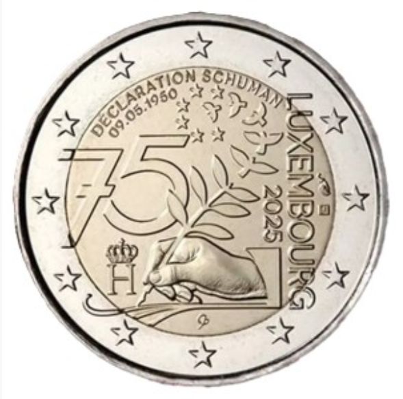 UNC 2 euro Luxemburgo 2025 - Declaración Schuman UNC 2 euro Luxemburgo 2025 - Declaración Schuman