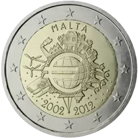 UNC 2 euro Malta 2012 - 10 Aniversario del Euro UNC 2 euro Malta 2012 - 10 Aniversario del Euro