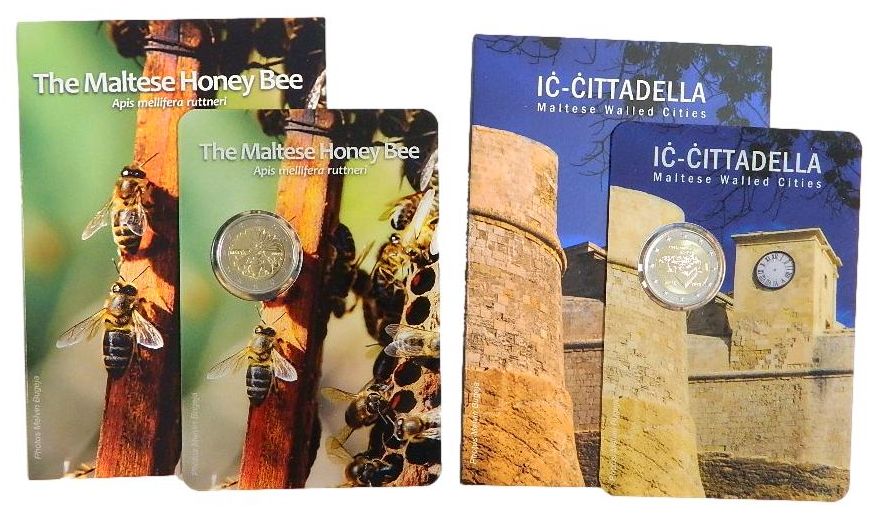 Pareja 2 euro Malta 2024 - Ciudadela y Abeja