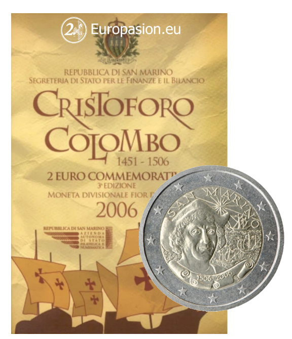 Cartera 2 euro San Marino 2006 - Cristóbal Colón Cartera 2 euro San Marino 2006 - Cristóbal Colón