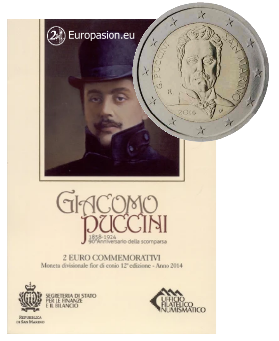Cartera 2 euro San Marino 2014 - Giacomo Puccini Cartera 2 euro San Marino 2014 - Giacomo Puccini