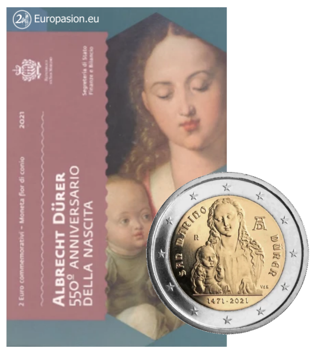 Cartera 2 euro San Marino 2021 - Durer Cartera 2 euro San Marino 2021 - Durer