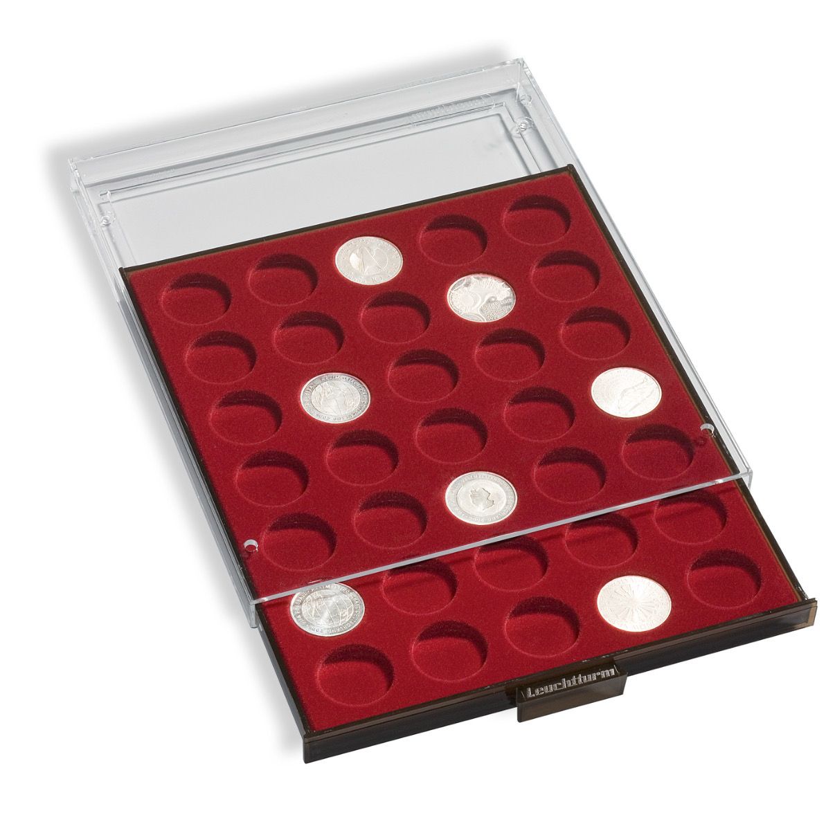 Cajas para monedas con compartimentos redondos (26 mm ø interior de la capsula)