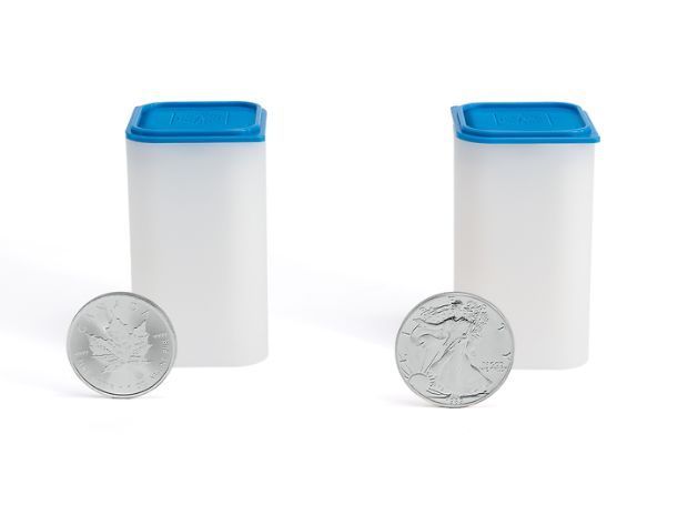 Tubo cuadrado para monedas de 20 monedas con diámetros de 40 a 41 mm, apilable.