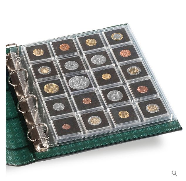 Láminas de plástico Encap, bolsillos transparentes para 20 cápsulas cuadradas para monedas Quadrum de 50 x 50 mm