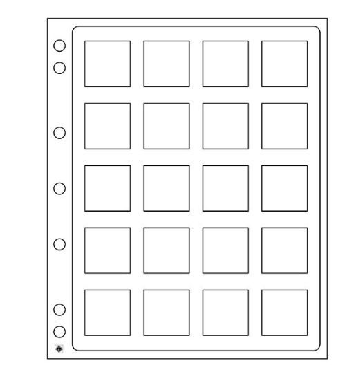 Láminas de plástico Encap, bolsillos transparentes para 20 cápsulas cuadradas para monedas Quadrum de 50 x 50 mm