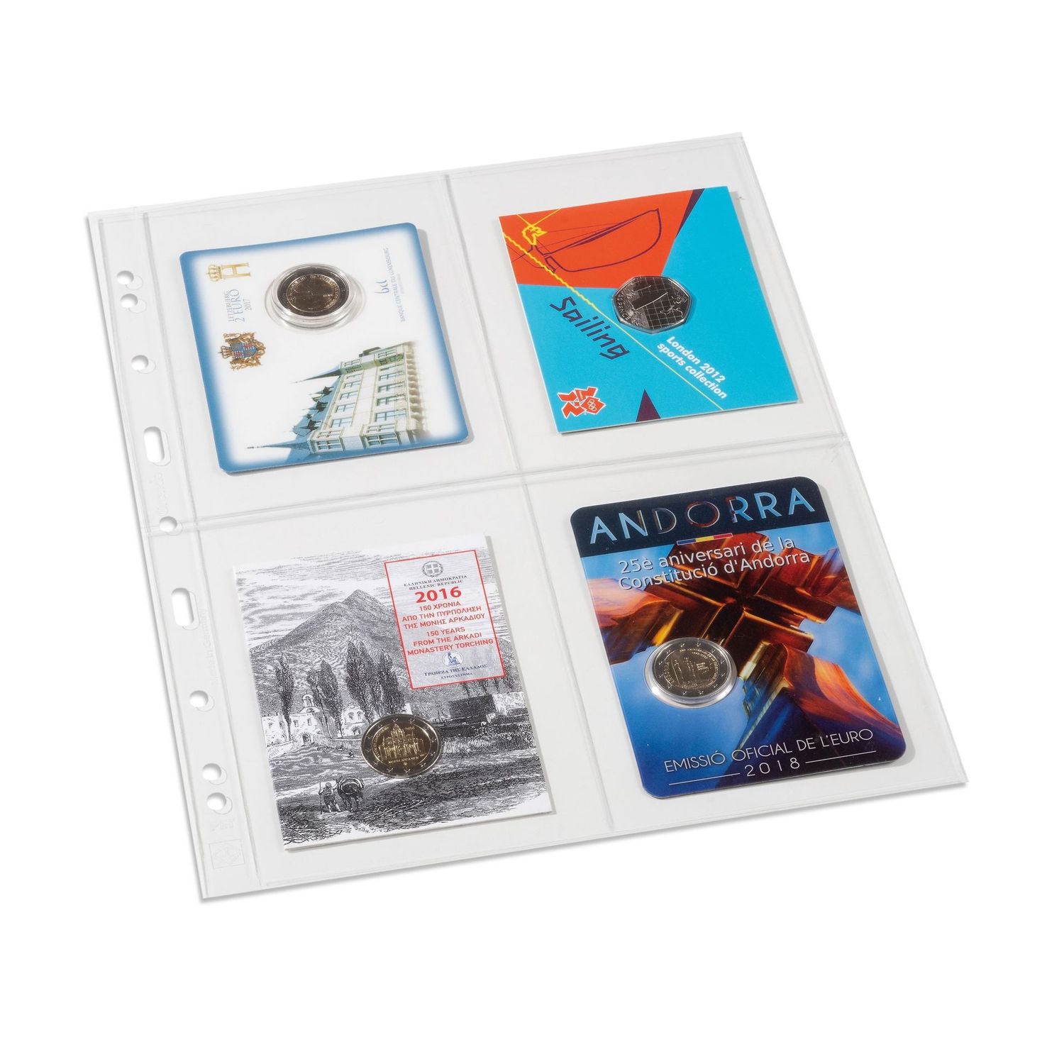 Hojas de plástico grandes con 4 bolsillos para postales, transparentes, paquete de 5