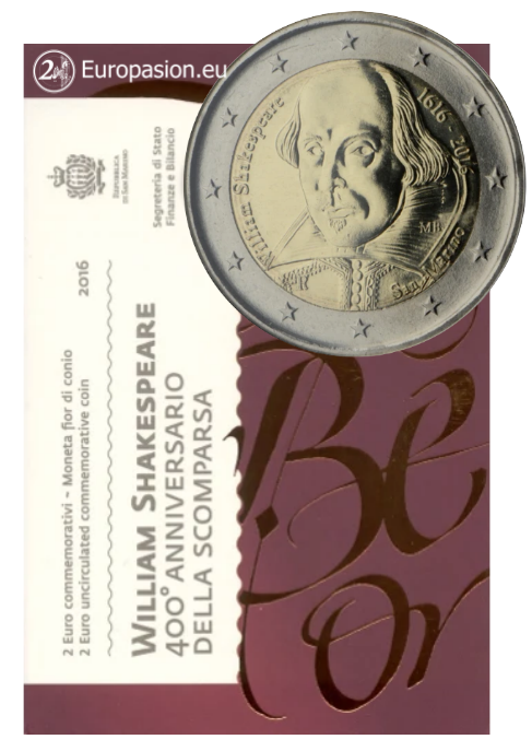 Cartera 2 euro San Marino 2016 - William Shakespeare Cartera 2 euro San Marino 2016 - William Shakespeare