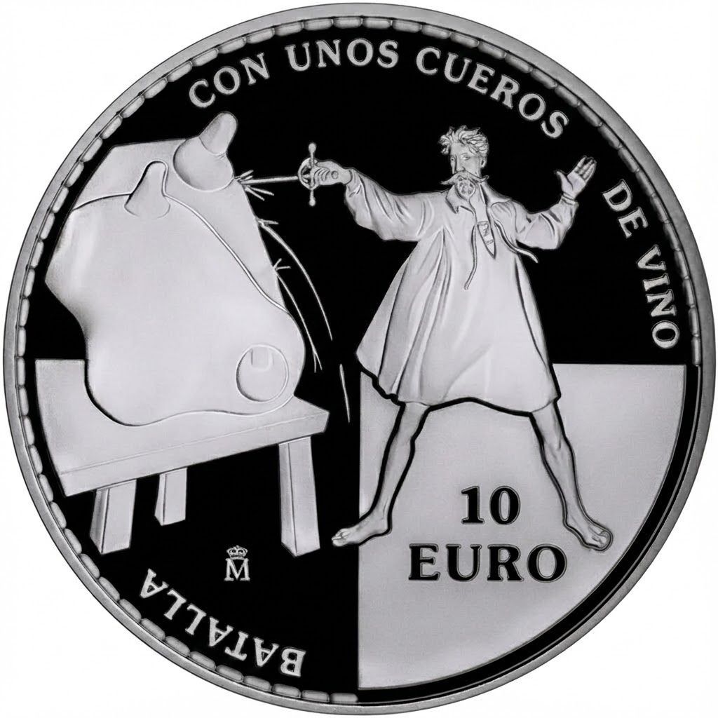 Proof 10 euro España 2005 - IV Centenario de El Quijote: Batalla con unos cueros de vino